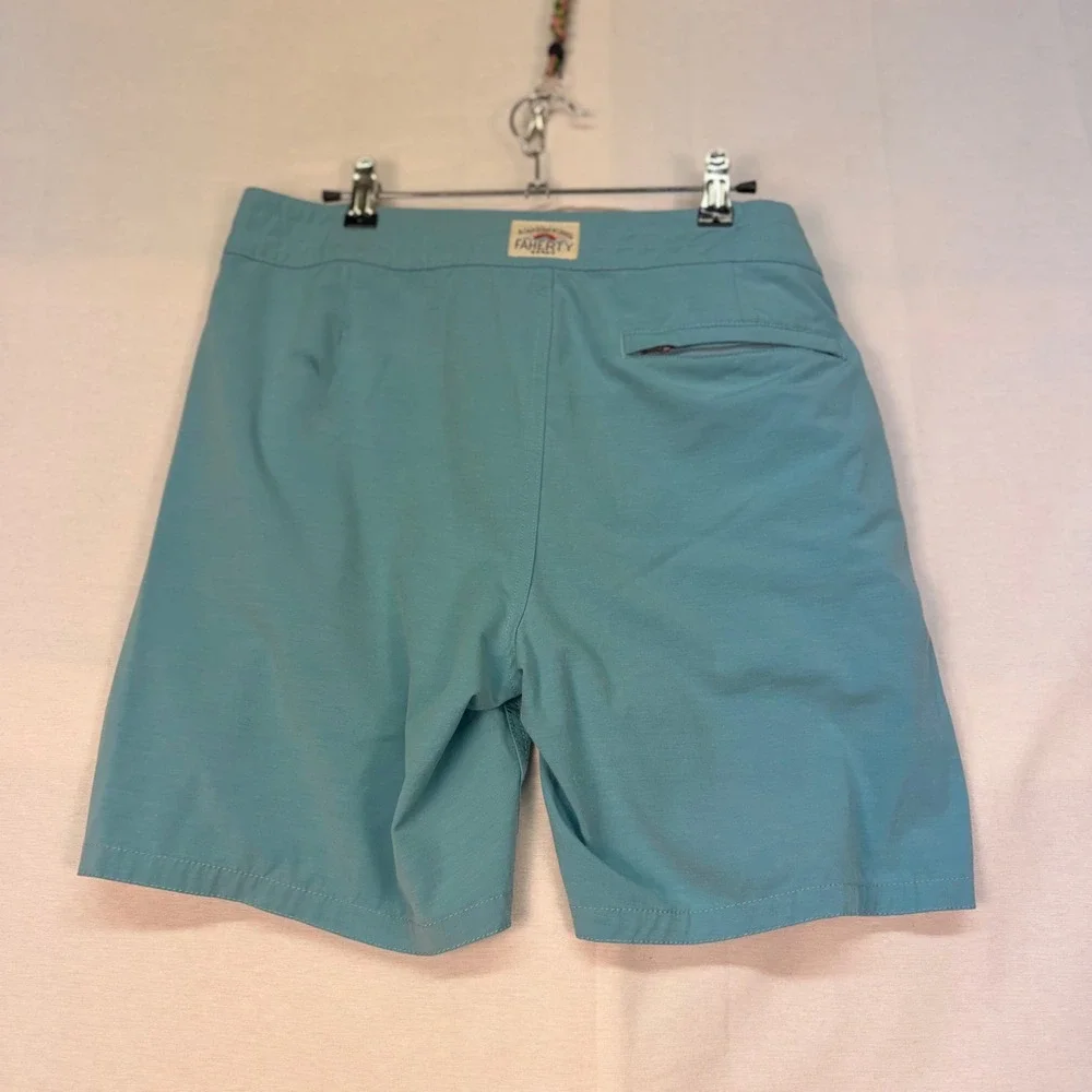 Faherty Brand Mens Board Shorts Size 32 Teal Blue Southwestern Tape Trim Stretch